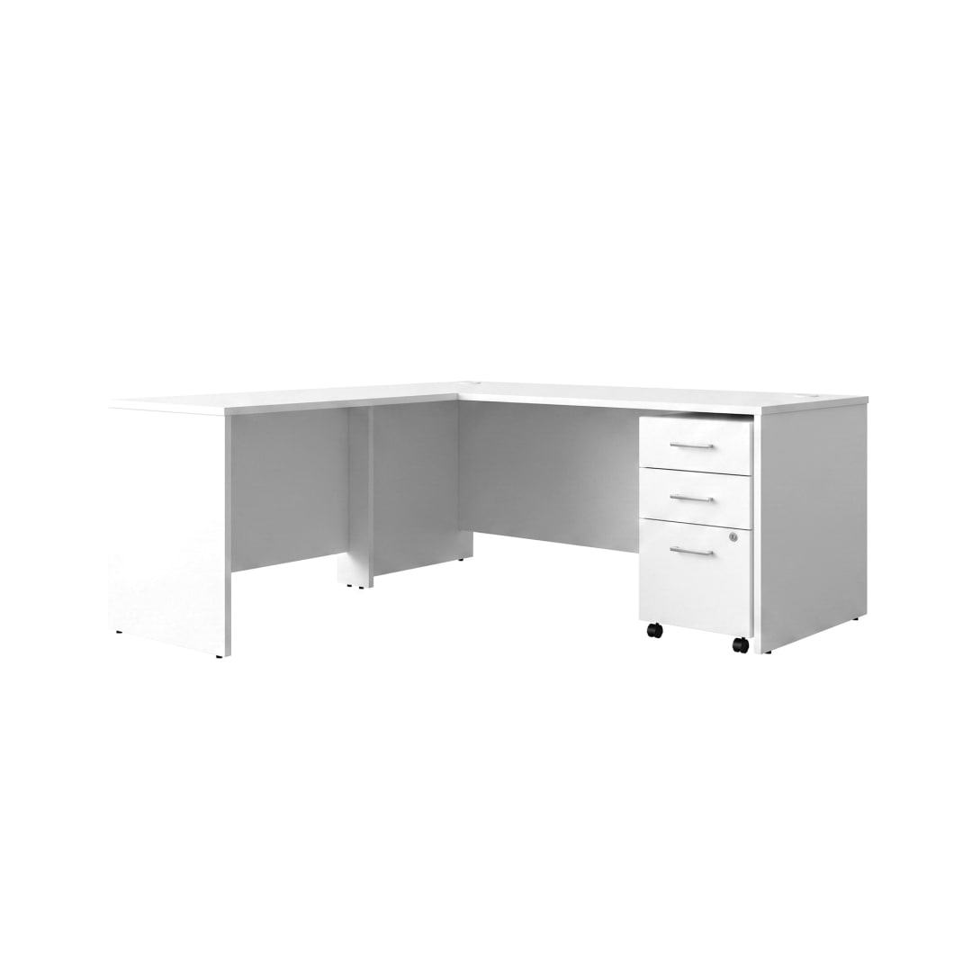 Cornerstone 71"W x 71"D Executive L-Desk with 3-Drawer Mobile Pedestal, White