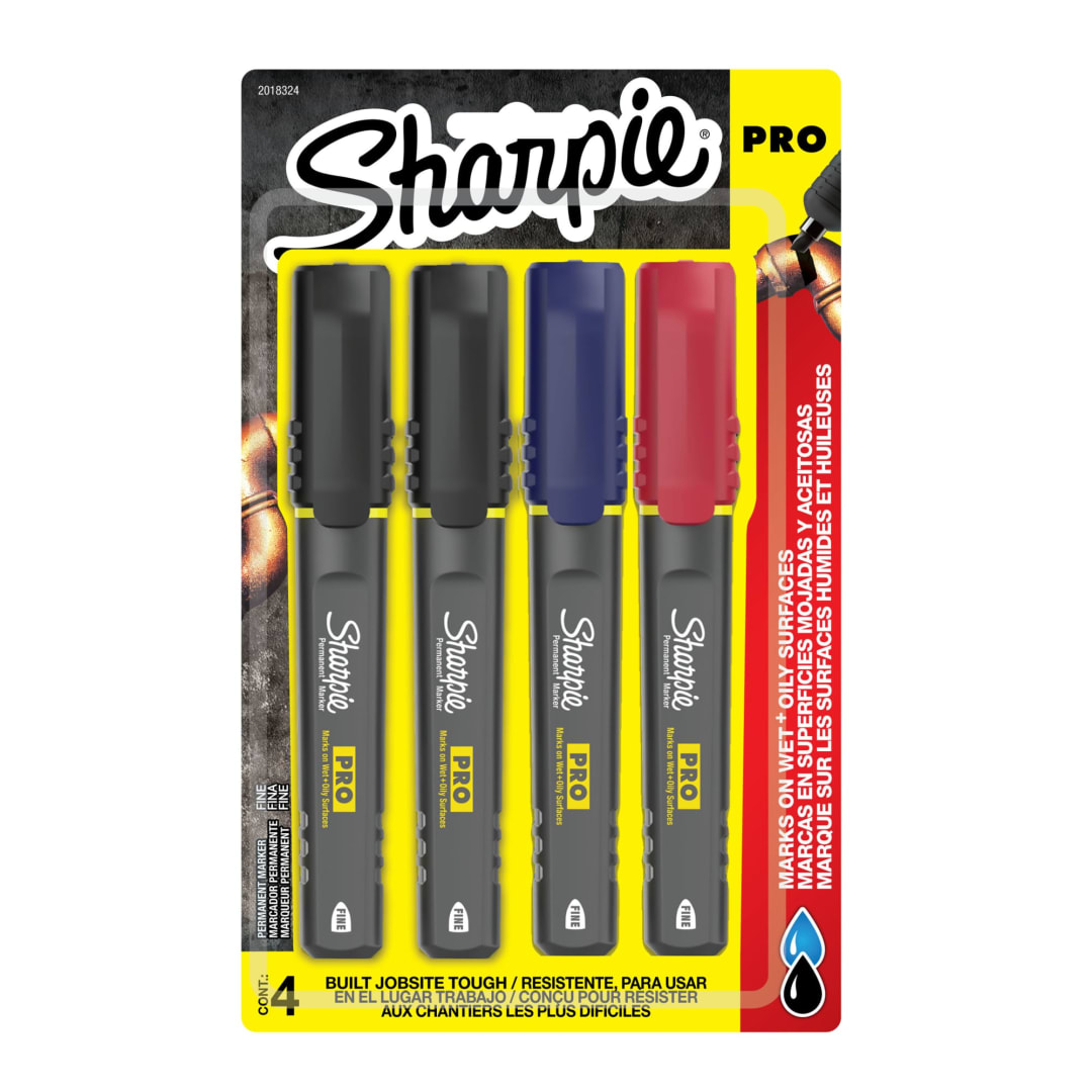 Sharpie PRO Permanent Marker, Fine Point, Assorted Colors, 4-Count