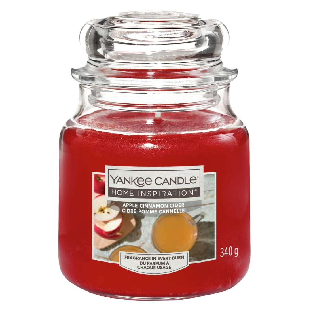Yankee Candle® Home Inspiration Scented Candle | Apple Cinnamon Cider Medium Jar Candle | Burn Time: up to 75 Hours