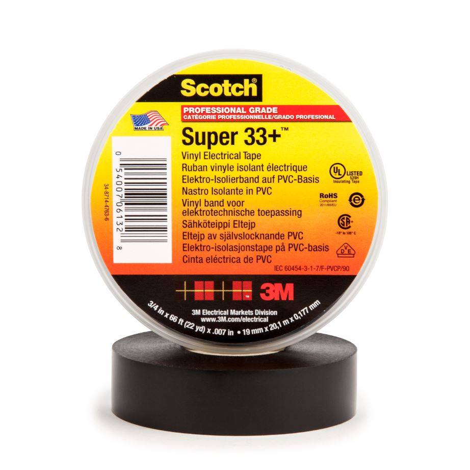 Scotch® Super 33+ Vinyl Elektro-Isolierband, Schwarz, 38 mm x 33 m, 0.18 mm