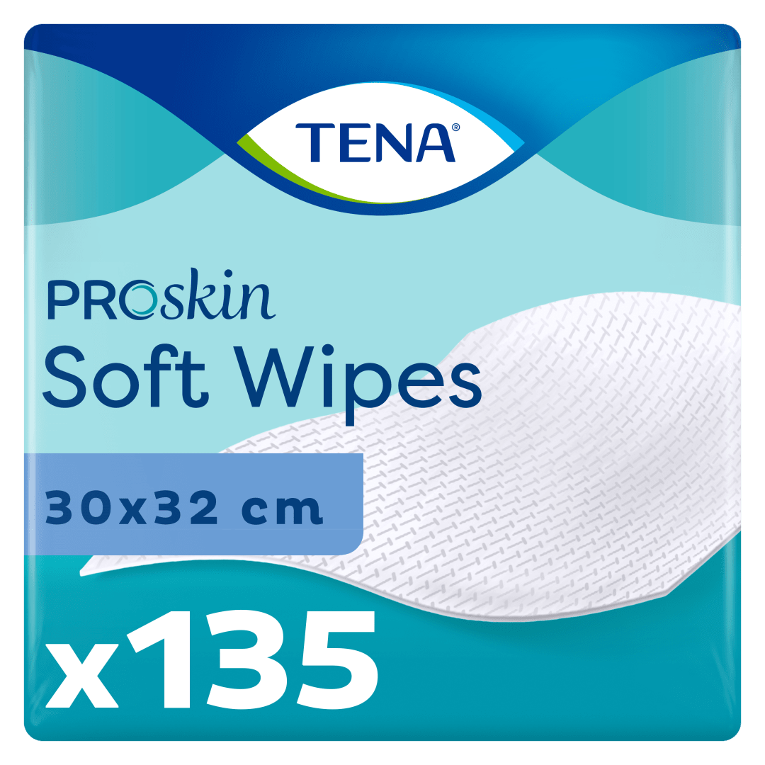 TENA ProSkin Soft Wipes – Gentle, Highly Absorbent Dry Wipes for Adults with Excellent Wet Strength, Ideal for Everyday Personal Hygiene - 30 cm x 32 cm, Pack of 135 Wipes
