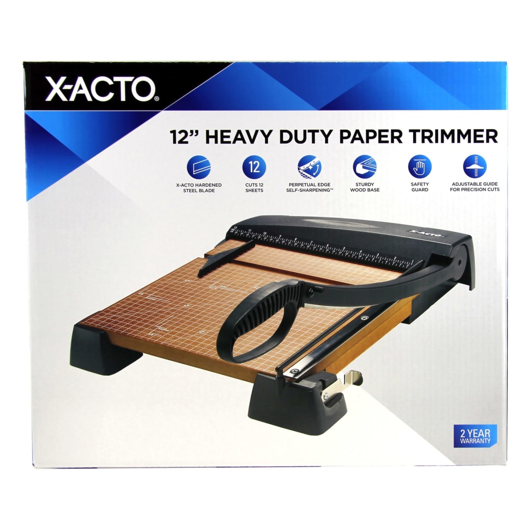 X-ACTO® Heavy-Duty Paper Trimmer, 12" Guillotine Paper Cutter with Wooden base