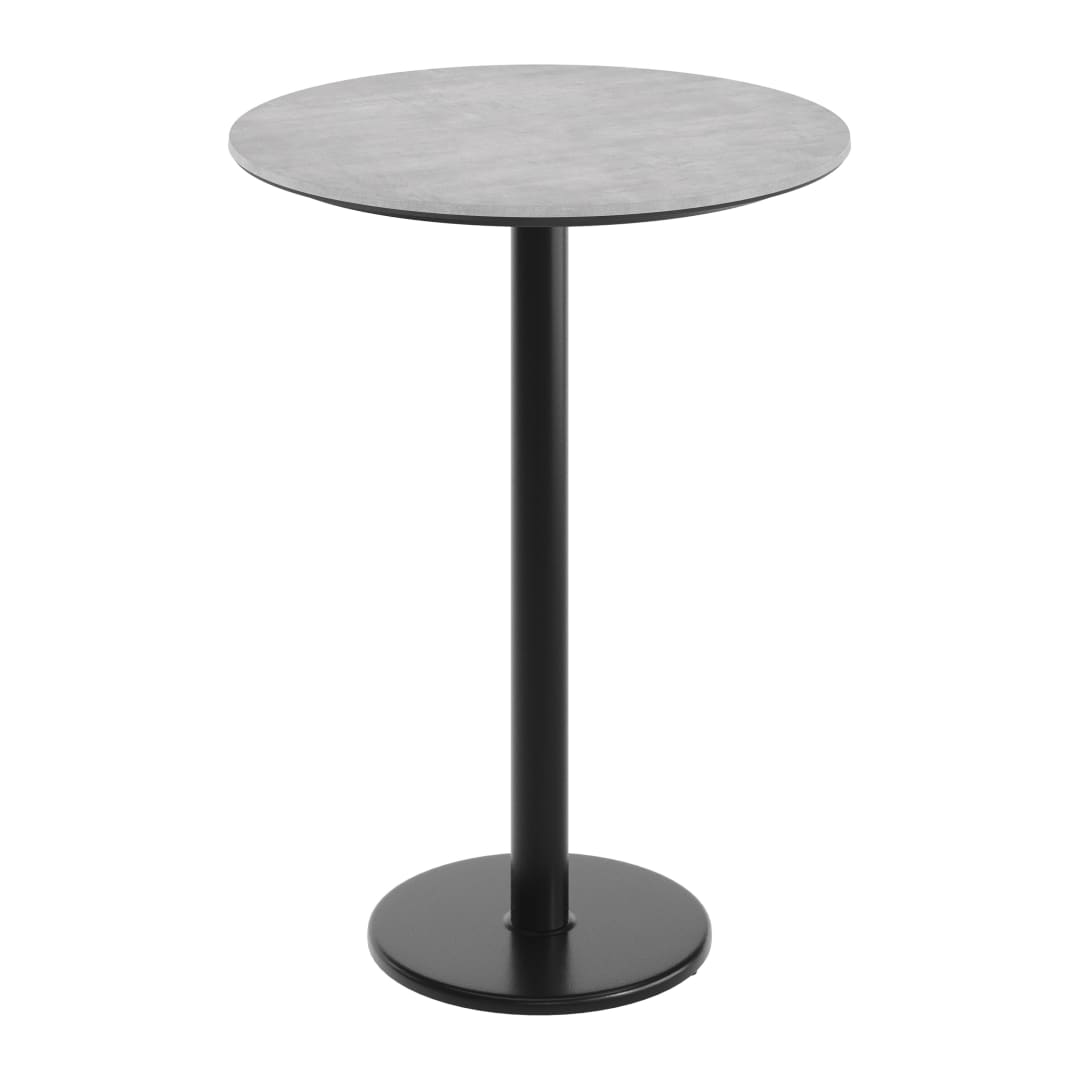 TopGuard 31.25" RD Tabletop, Seamless Surface Technology, Gray Faux Concrete, 18" Round Black Bar Height Base, Moisture, Scratch, Heat, UV Resistant