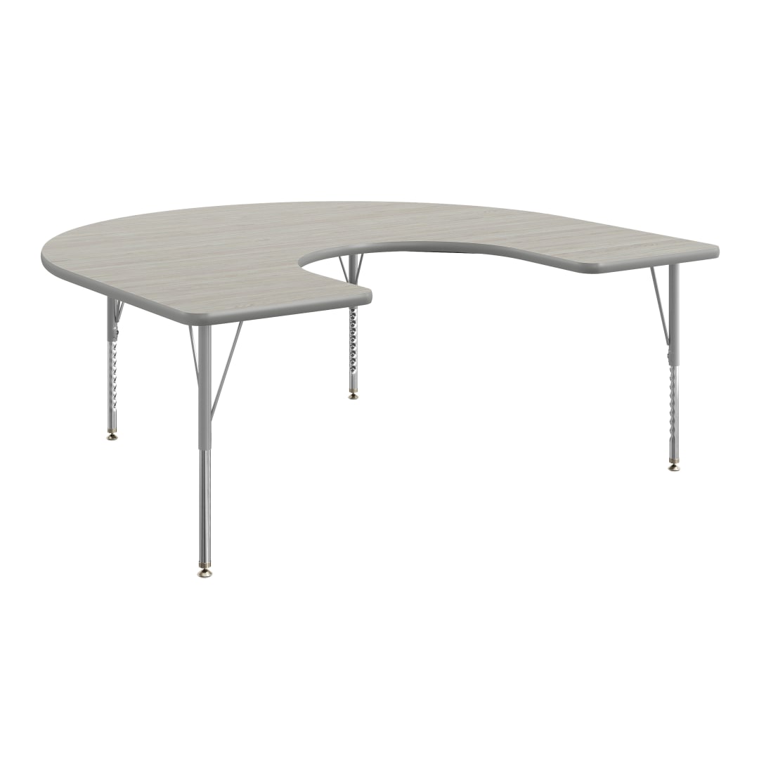 Wren 66'' x 60" Horseshoe Adjustable Height Activity Table, Thermal Laminate Top, Short Legs, Light Gray