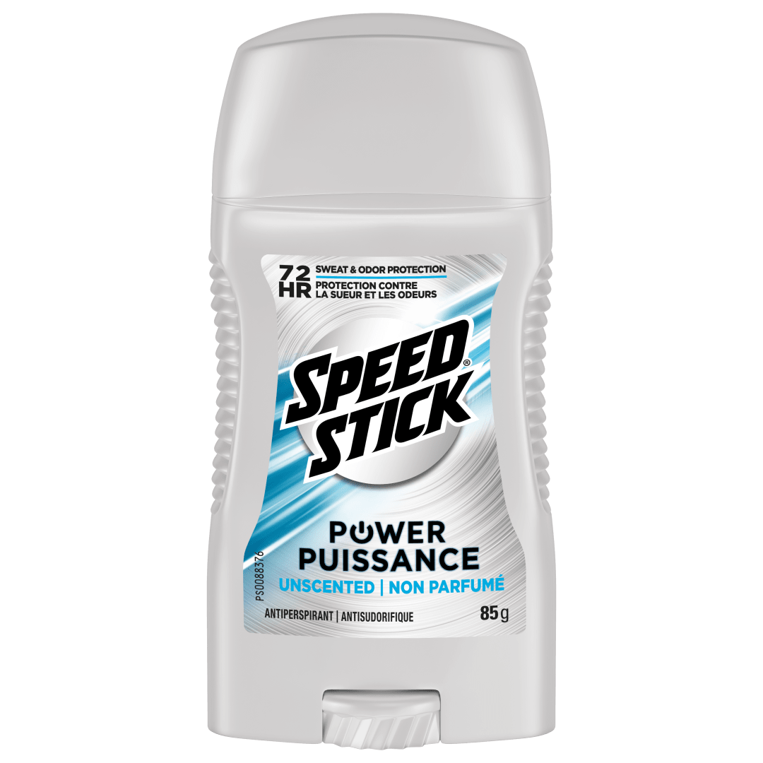 Déodorant antisudorifique Speed Stick Puissance pour hommes, protection de 72 heures contre les odeurs et la transpiration, Non parfumé, bâton de 85 g