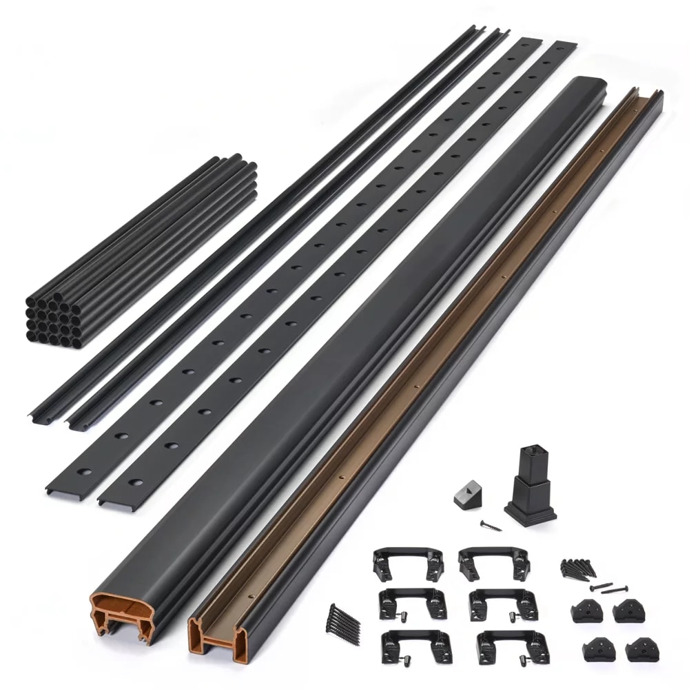 8-ft x 36-in Transcend Horizontal Rail Kit with Round Aluminum Balusters - Charcoal Black Full Span