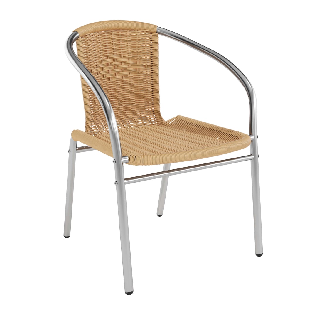 Lila Commercial Aluminum and Beige Rattan Indoor-Outdoor Restaurant Stack Chair