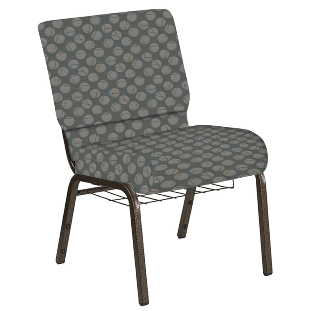 21''W Church Chair in Cirque Olive Fabric with Book Rack - Gold Vein Frame