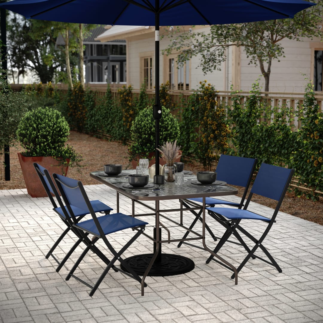 Tory 31.5" x 55" Bronze Rectangular Tempered Glass Metal Table with Umbrella Hole