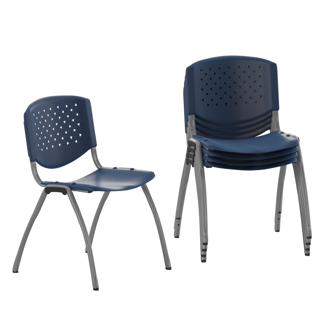 HERCULES Series 5 Pack 880 lb. Capacity Navy Plastic Stack Chair with Titanium Gray Powder Coated Frame