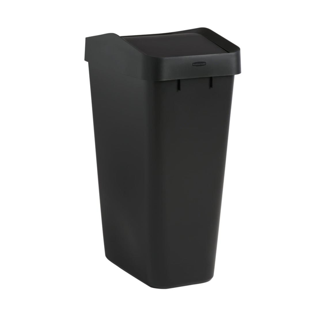 Rubbermaid Kitchen Trash Can, 12.2 Gallon, Plastic, Rectangular, Swing Lid, Garbage Bin, Black