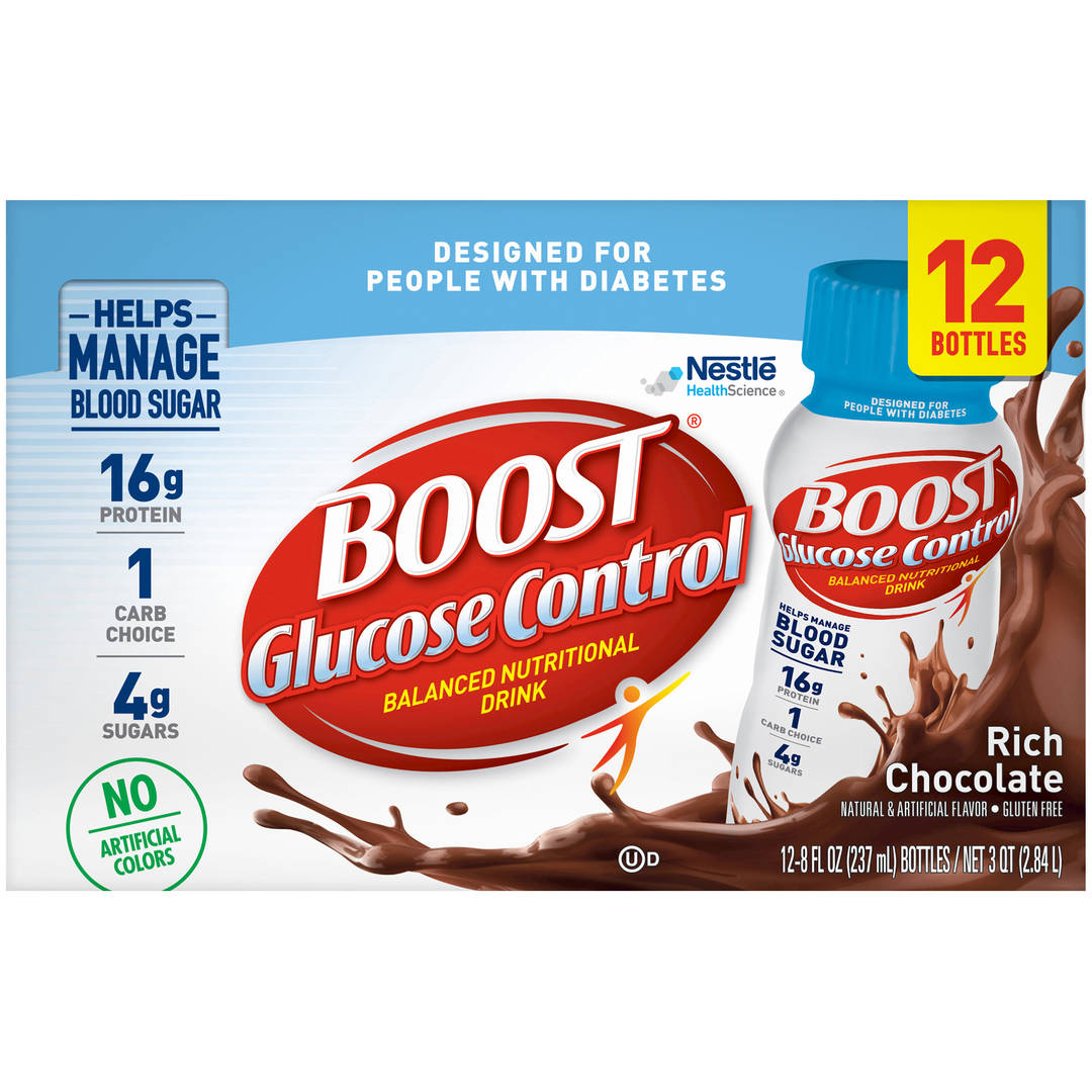 BOOST Glucose Control Nutritional Drink, Rich Chocolate, 16 g Protein, 12 - 8 fl oz Cartons