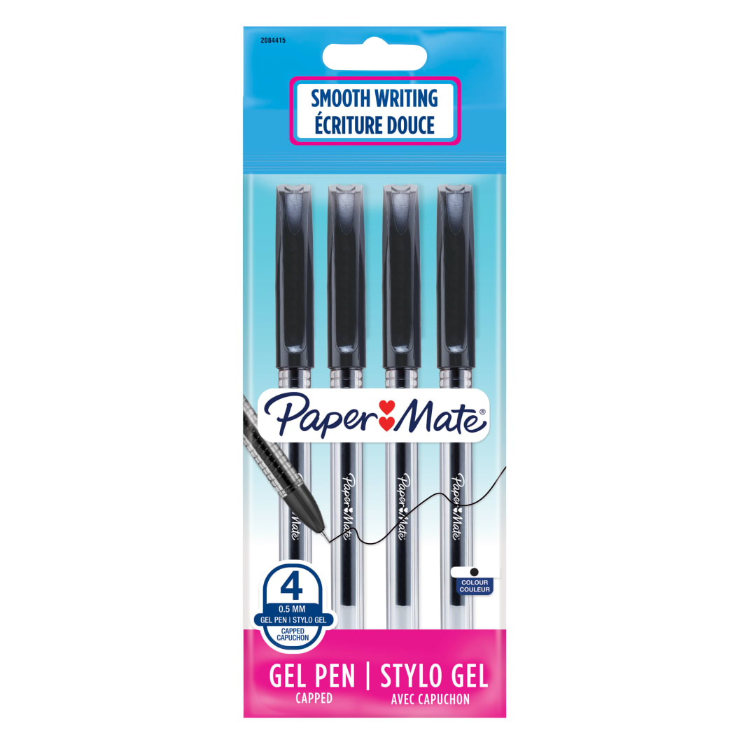 Paper Mate bolígrafos de gel | punta de aguja suave (0,5 mm) | negro | 4 unidades