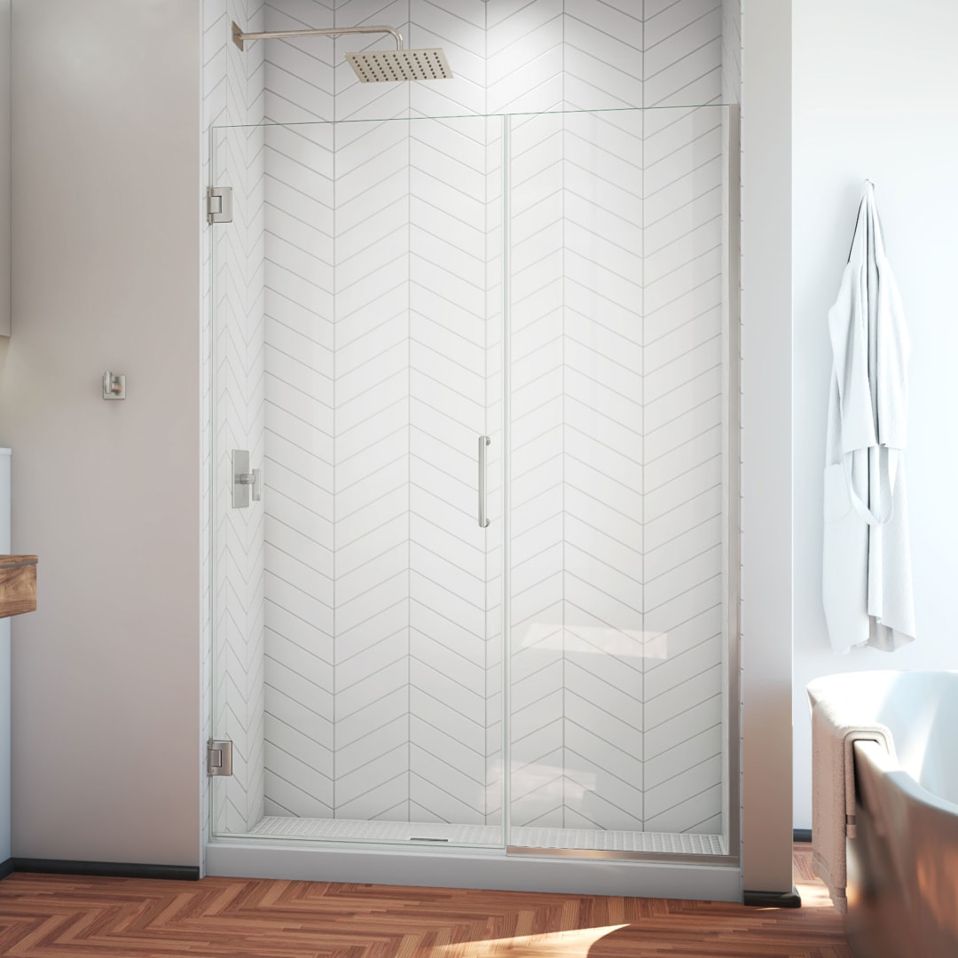 DreamLine Unidoor Plus 49 1/2 - 50 inch W x 72 inch H Frameless Hinged Shower Door in Brushed Nickel