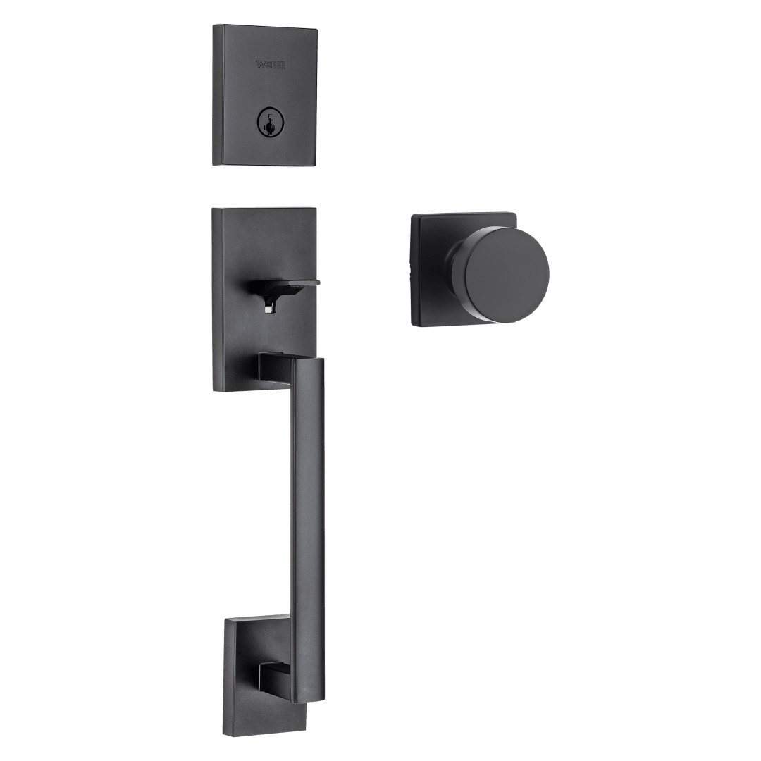 San Clemente Handleset with Cambie Knob (Square) featuring SmartKey in Matte Black