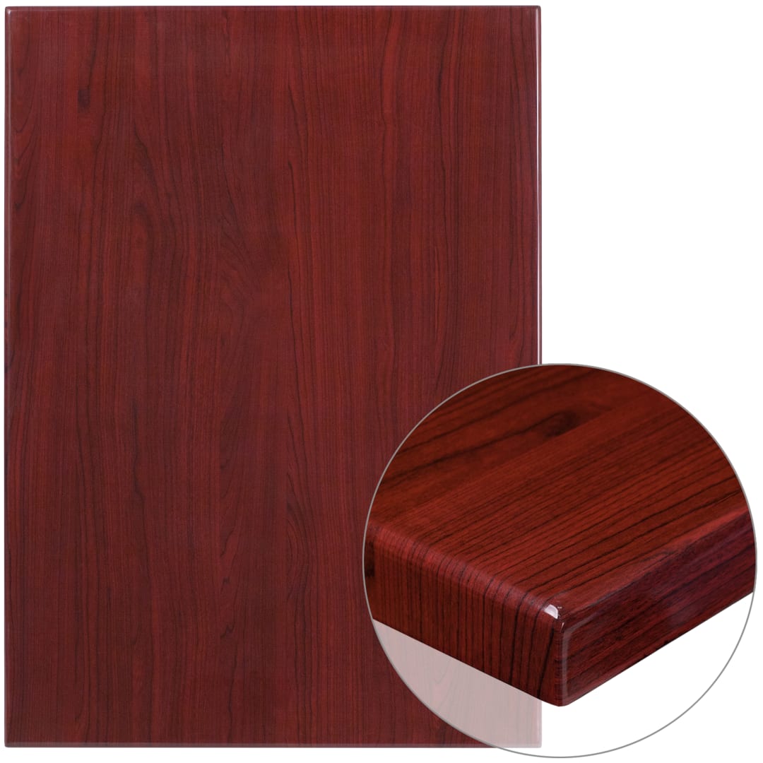 Glenbrook 30" x 42" Rectangular High-Gloss Mahogany Resin Table Top with 2" Thick Edge