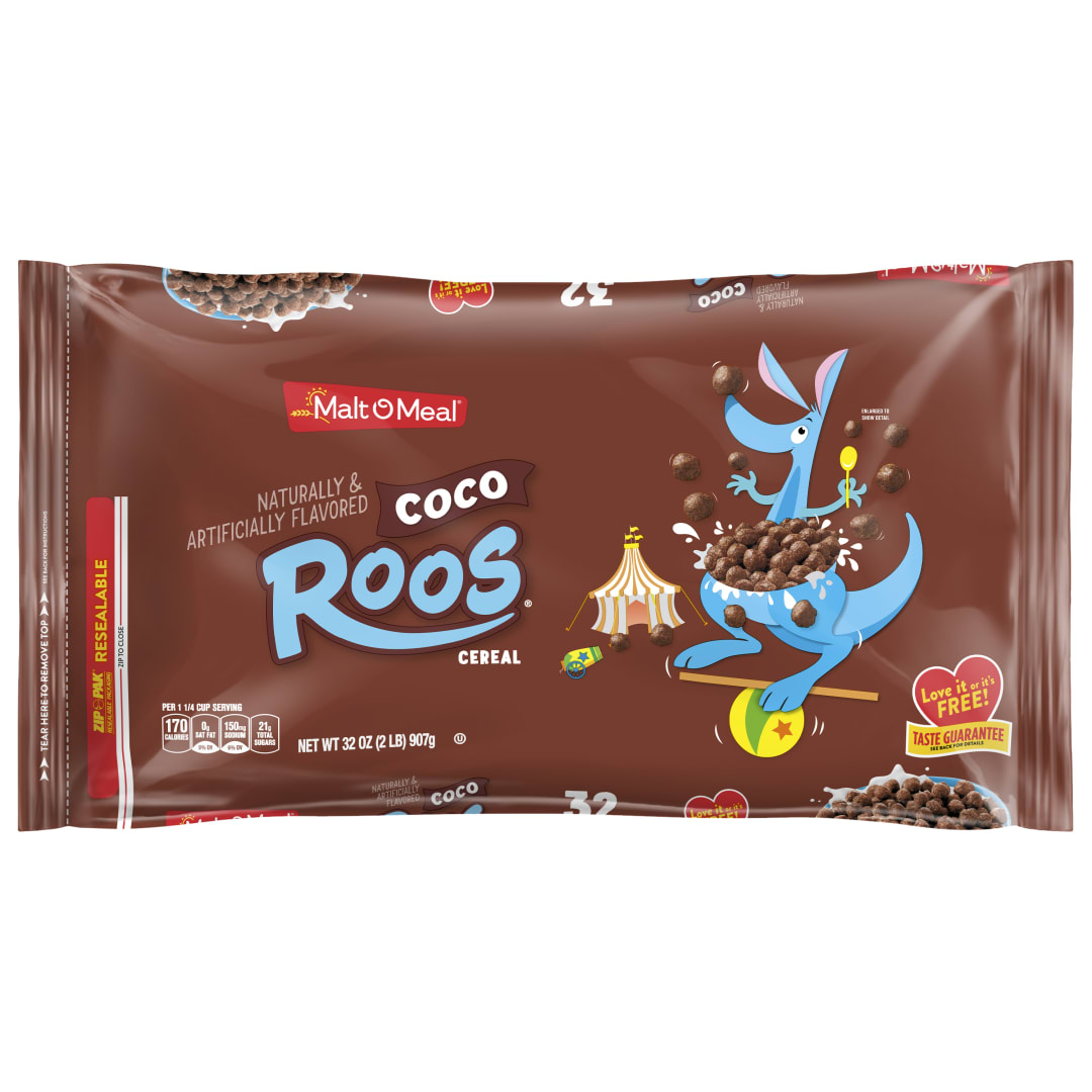 Malt-O-Meal Coco Roos Breakfast Cereal, Crunchy Chocolate Puffs, Family Bulk Size, 32 oz Bag