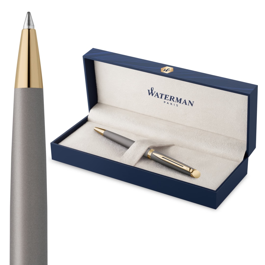 Waterman Hemisphere Ballpoint Pen | Stone Grey (The Understated Edit Collection) | Medium Point with Blue Ink | Gift Box