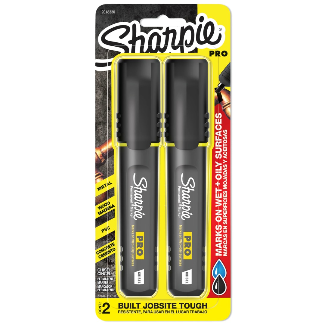 Sharpie® PRO Permanent Markers, Chisel Tip, Black, 2 Count