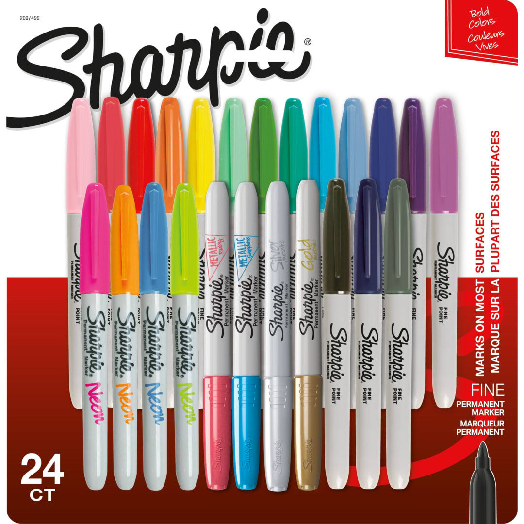 Sharpie® Permanent Markers, Fine Point, Assorted, 24 Count