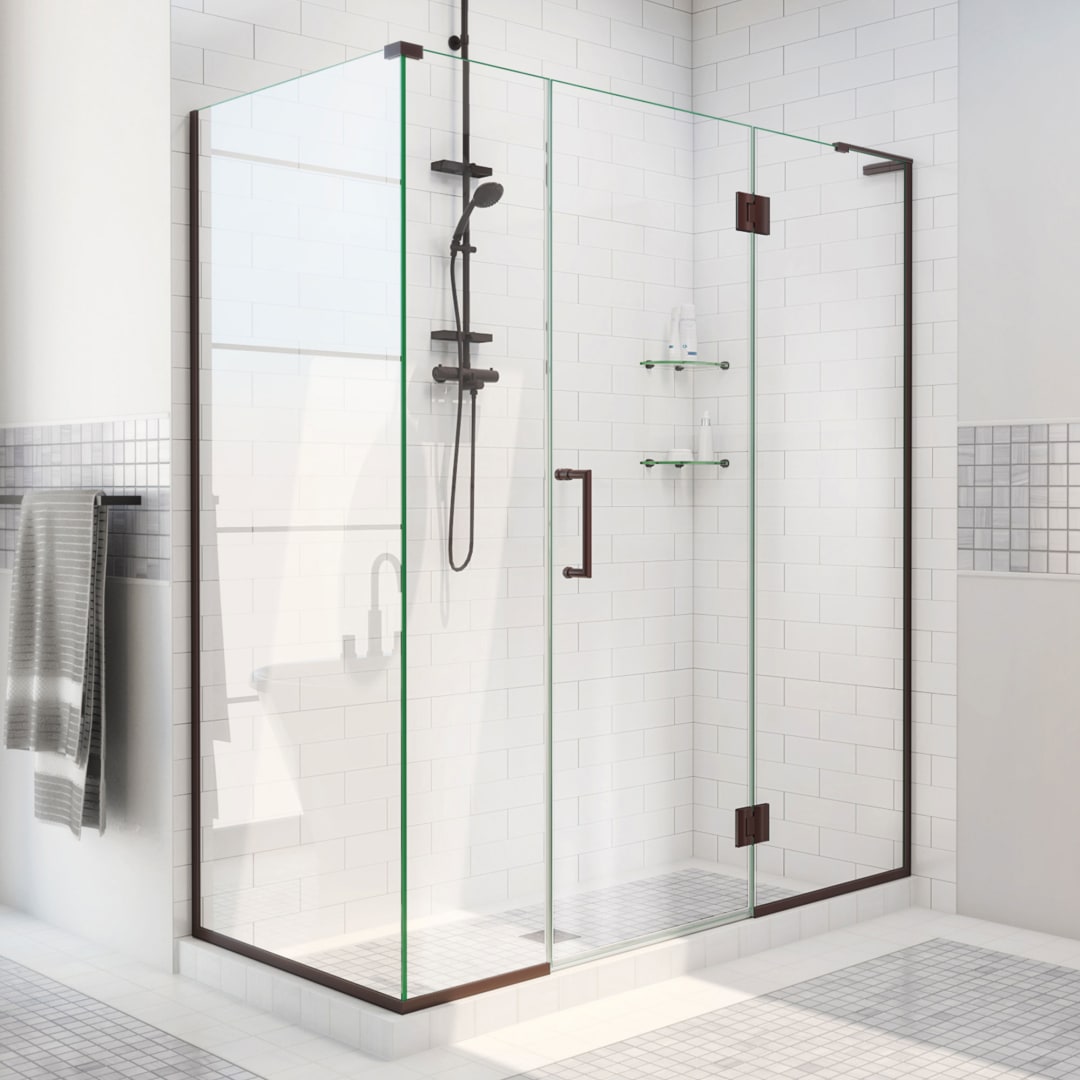 DreamLine Unidoor-X 64 1/2 inch W x 34 3/8 inch D x 72 inch H Frameless Hinged Shower Enclosure in Oil Rubbed Bronze