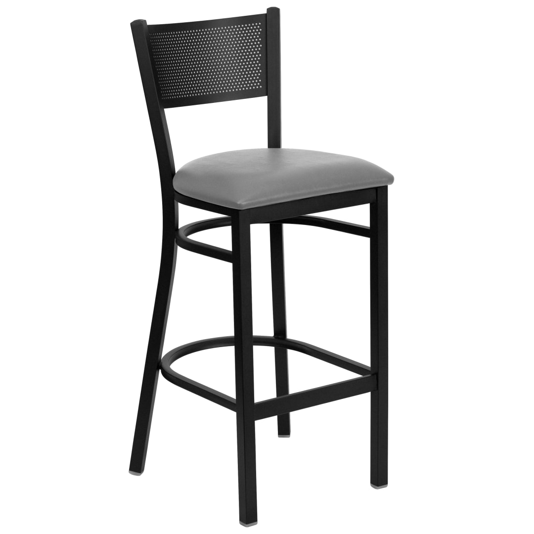 HERCULES Series Black Grid Back Metal Restaurant Barstool - Custom Upholstered Seat
