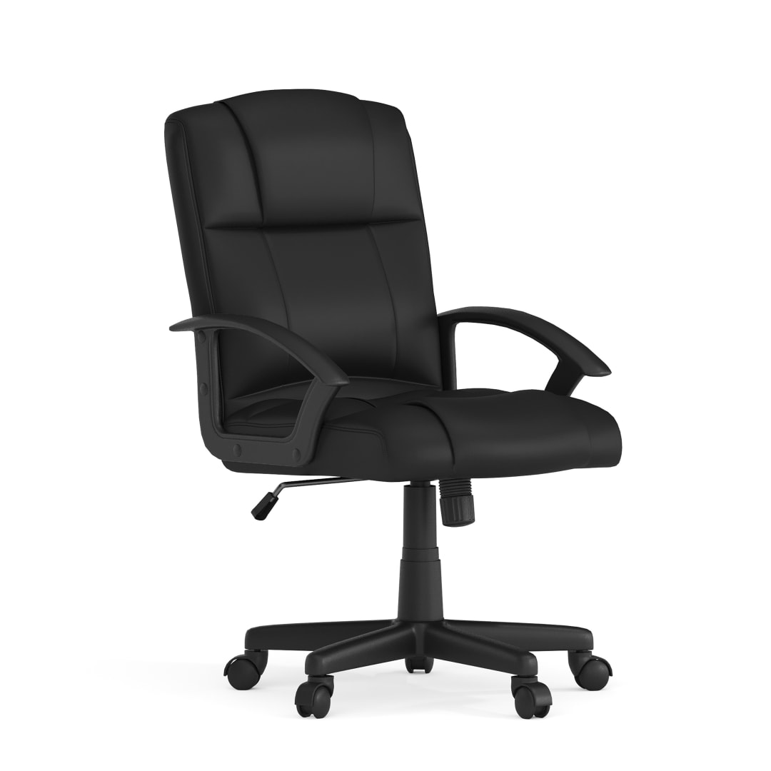 Coffman Flash Fundamentals Mid-Back Black LeatherSoft-Padded Task Office Chair with Arms