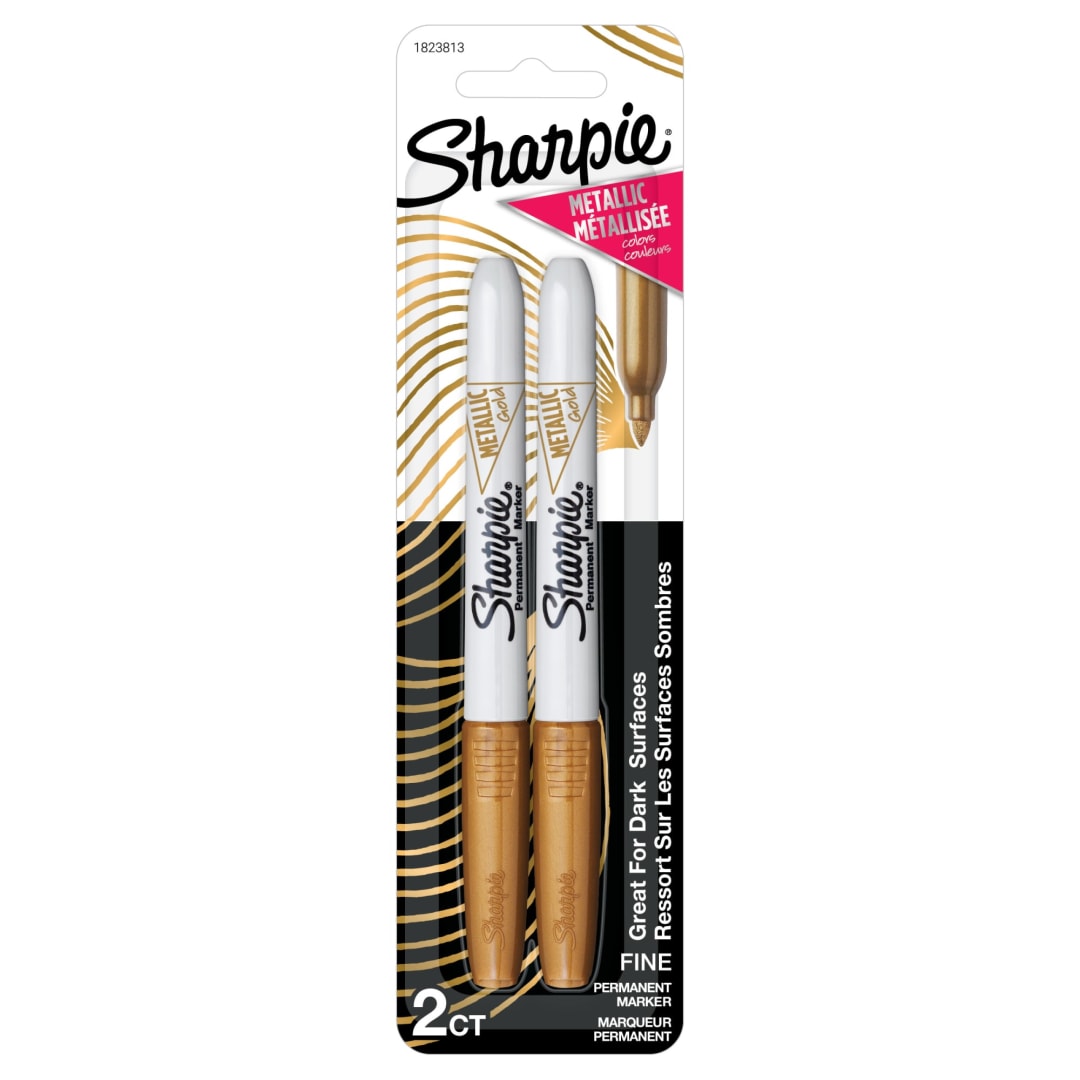 Sharpie® Metallic Permanent Markers, Fine Point, Gold, 2 Count