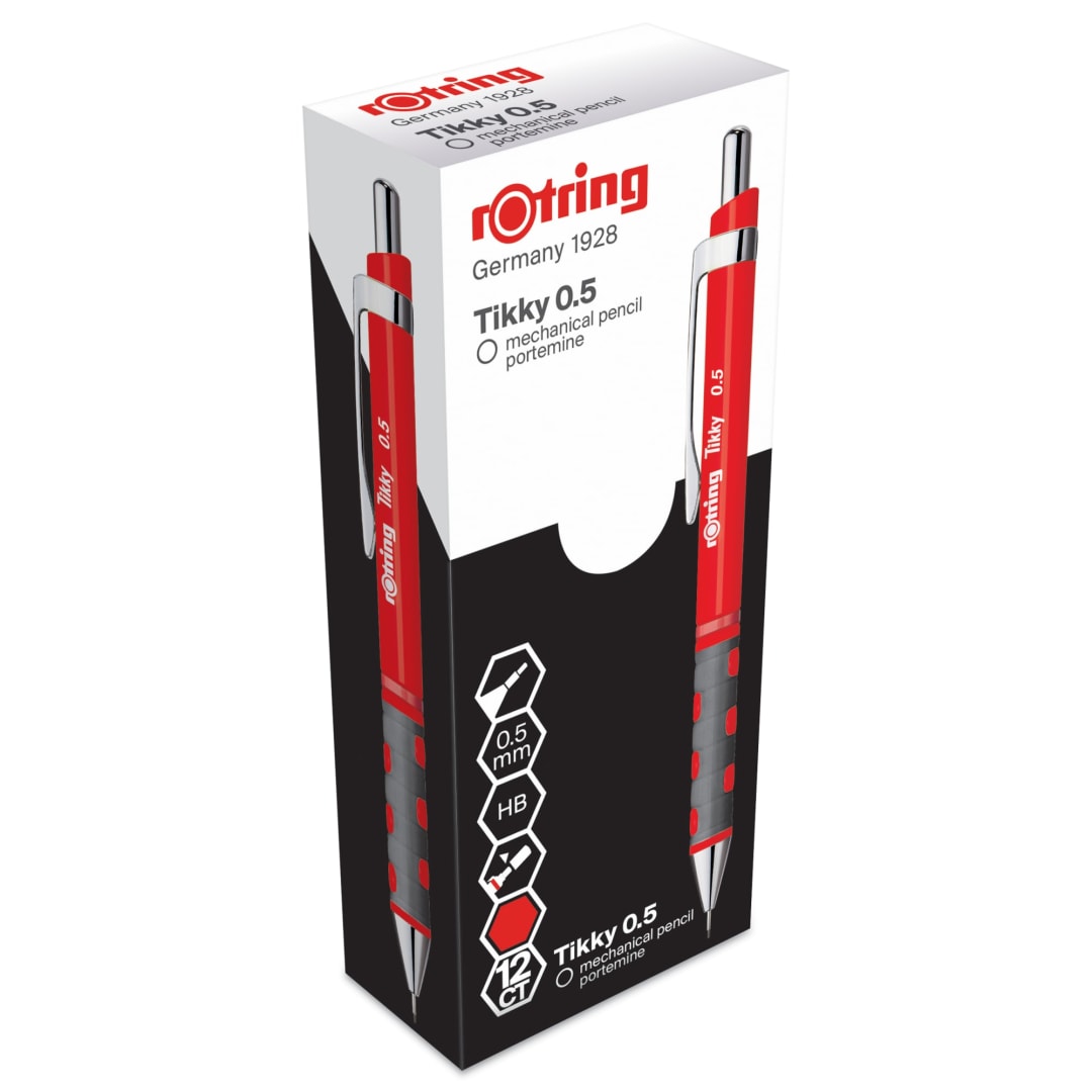 rOtring Tikky Colour-Coded Mechanical Pencils | 0.5 mm | Red Barrel | Box of 12