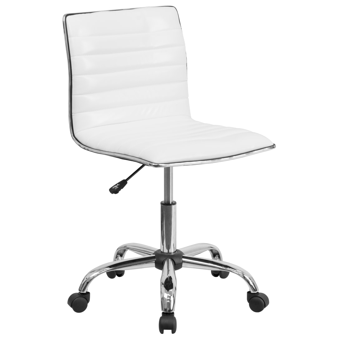 Alan Low Back Designer Armless White Ribbed Swivel Task Office Chair
