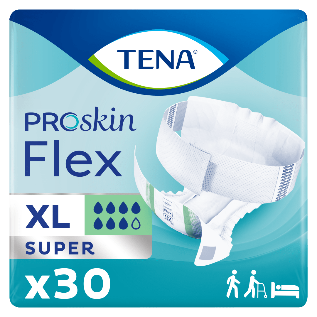 TENA ProSkin Flex Super – Belted Incontinence Briefs for Heavy Leakage with Adjustable COMFIStretch™ Belt, Easy-Fastening System &amp; Triple Skin Protection - X-Large, Pack of 30