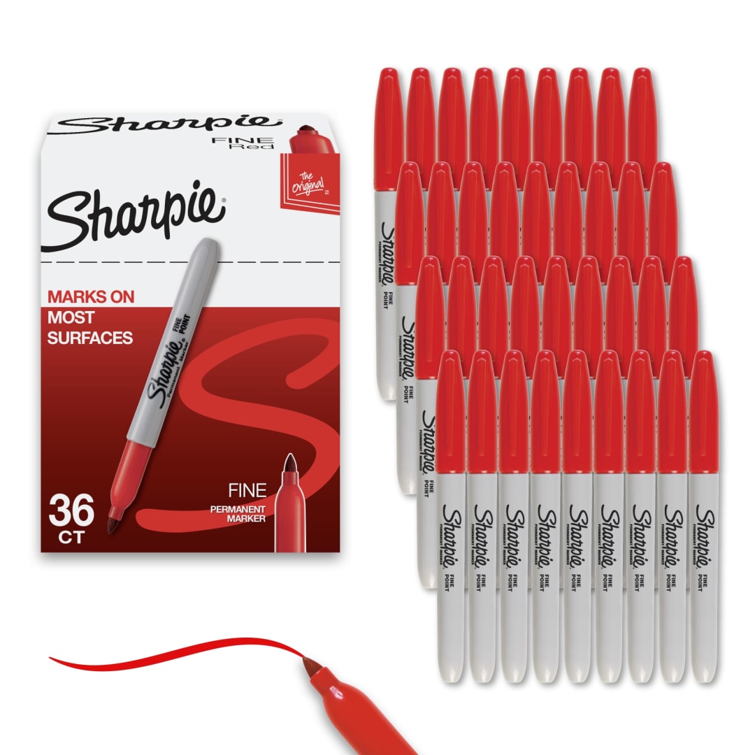Sharpie® Permanent Markers, Fine Point, Red, 36 Count