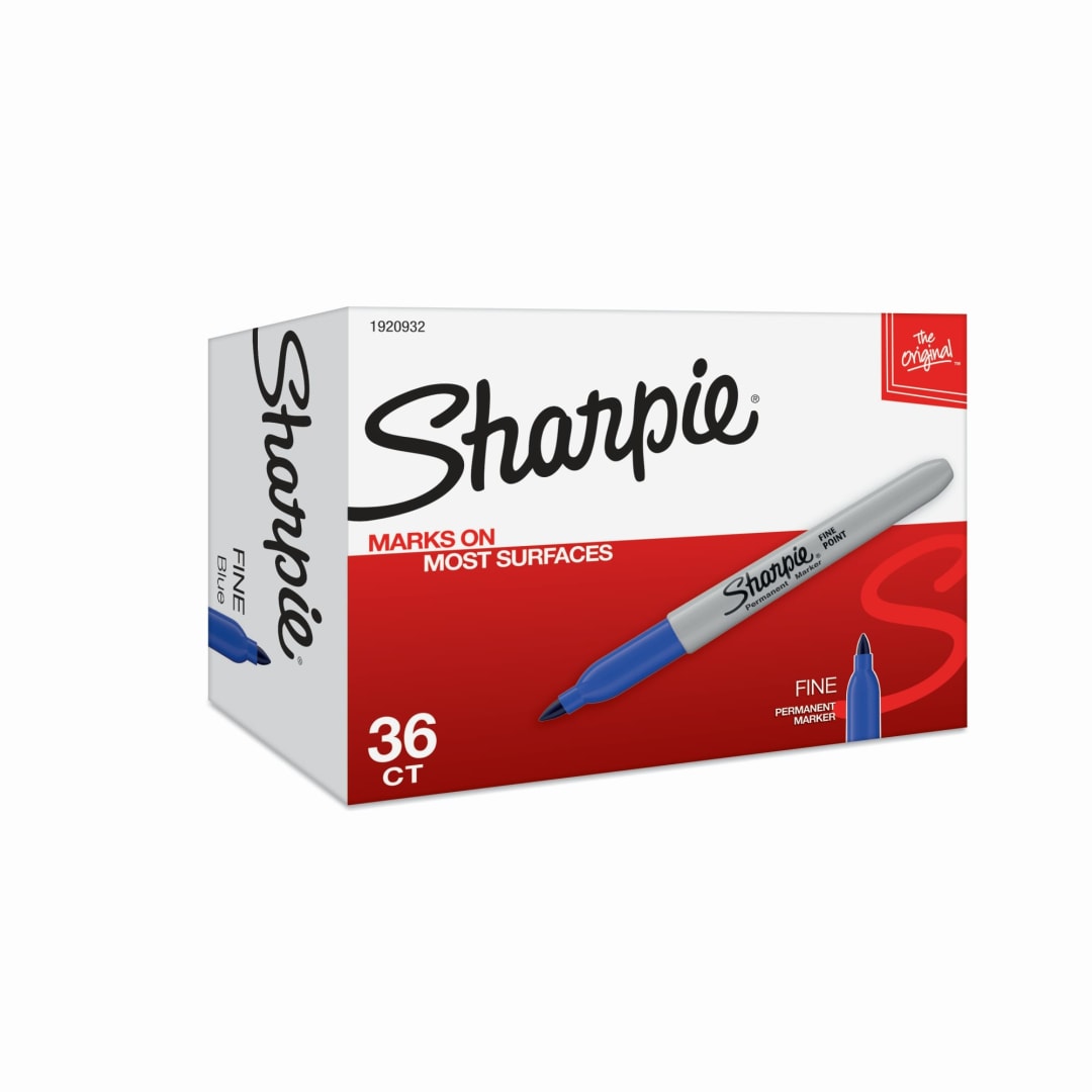 Sharpie® Permanent Markers, Fine Point, Blue, 36 Count
