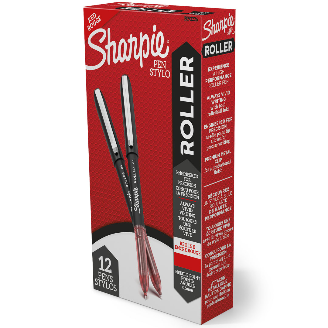 Sharpie® RollerBall® Pen, Needle Point (0.5mm) Precision Pen, Red Ink, 12 Count