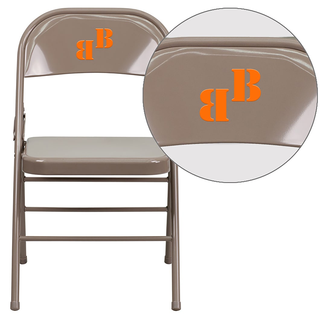 Personalized HERCULES Series Triple Braced &amp; Double Hinged Beige Metal Folding Chair