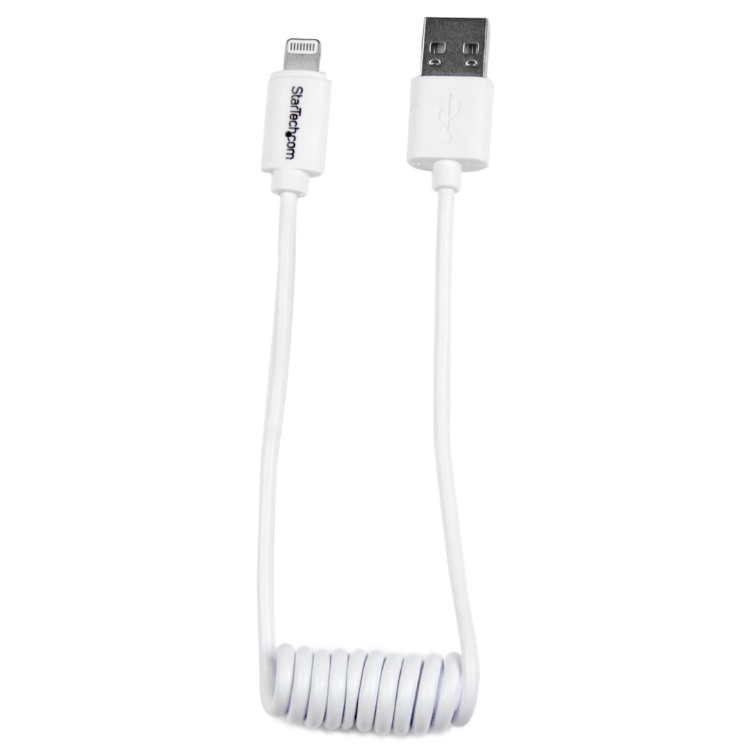 1ft Coiled Lighting to USB Cable - White