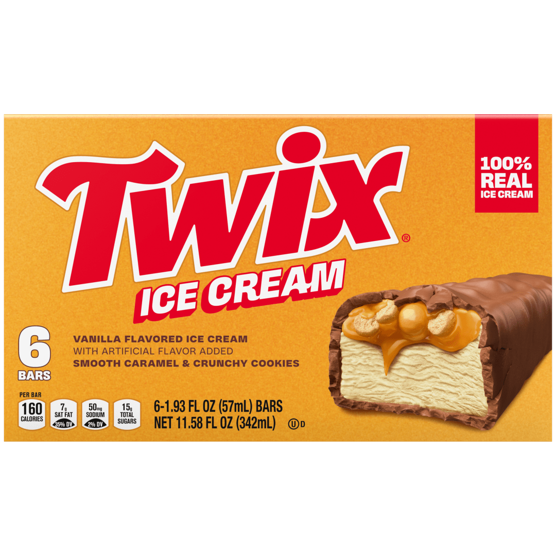 TWIX Ice Cream Bars Vanilla Caramel Chocolatey Cookie Dessert Bar Individually Wrapped, 6 Pack, 1.93 Oz Bars