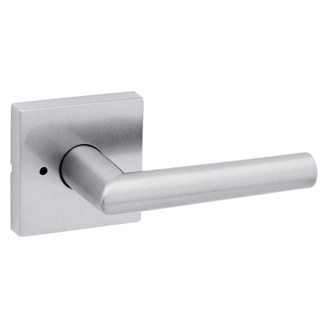 Milan Bed/Bath Door Lever in Satin Chrome with Square Rosette