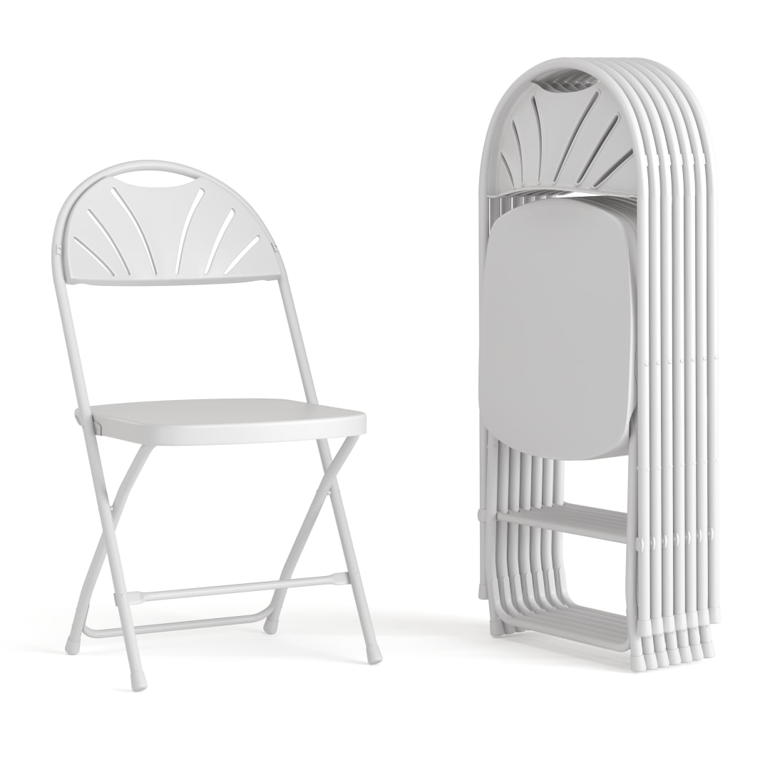 8 Pack HERCULES Series 650 lb. Capacity White Plastic Fan Back Folding Chair