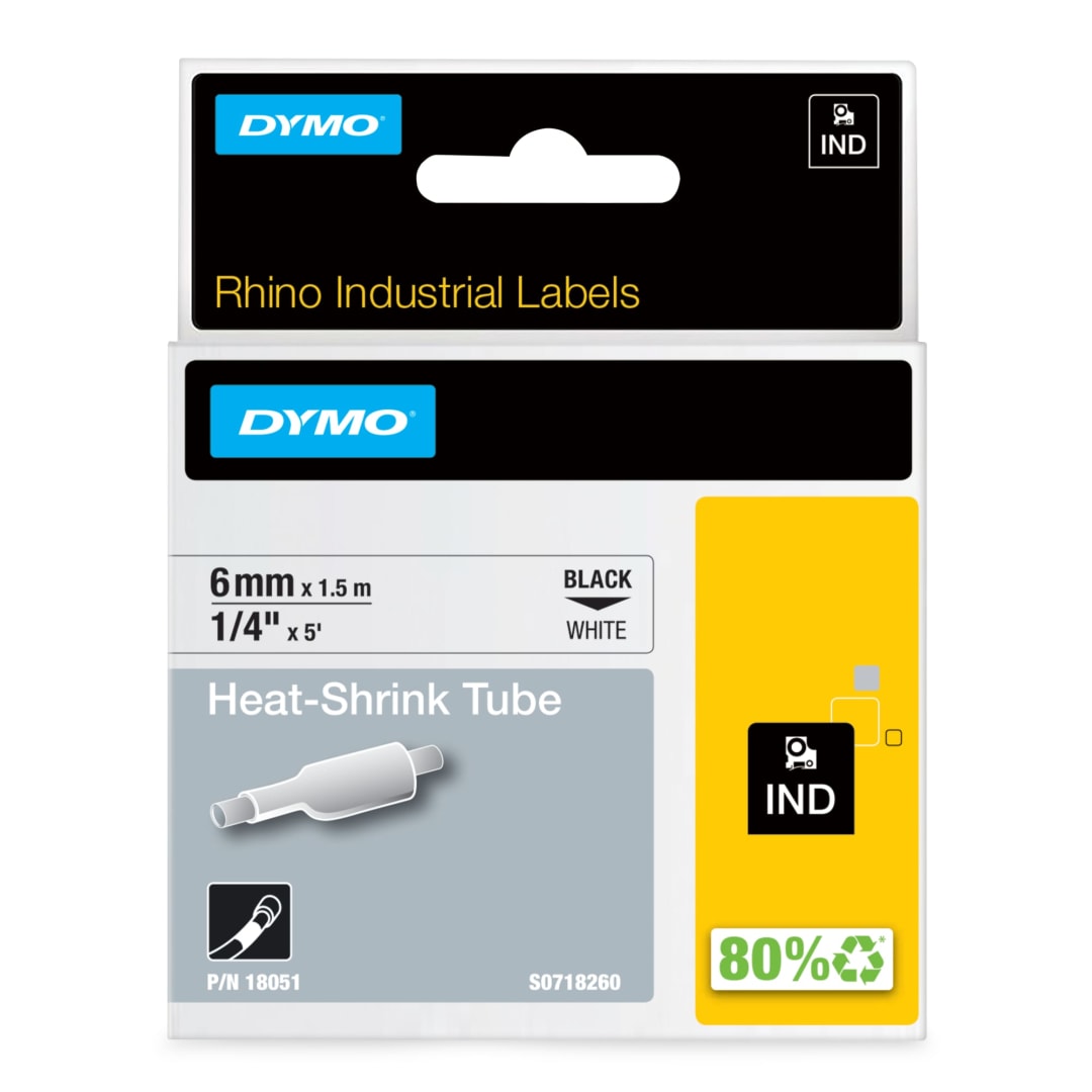 DYMO® Industrial Heat-Shrink Labels | Authentic DYMO® Labels, For Tubing or Cables (1/4" Tube, Black on White)