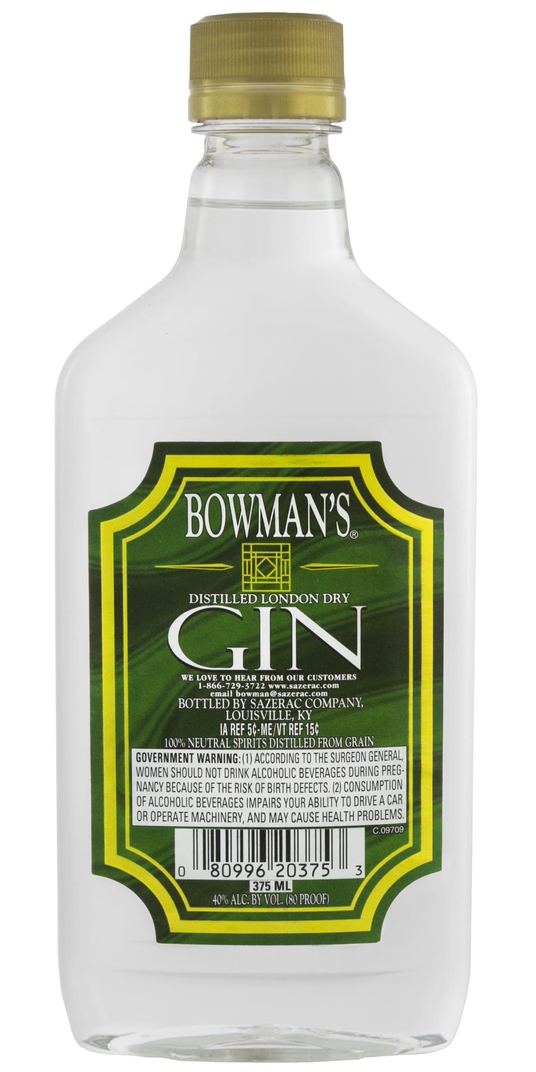 Bowman's Gin 375ml Plastic Bottle 80 Proof