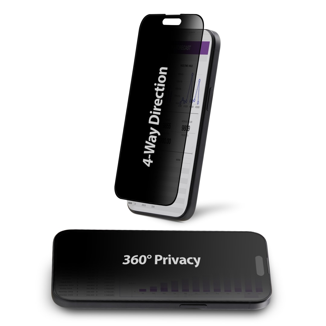 Privacy Screen, iPhone 15 Pro Max, Tempered Glass, 4-Way