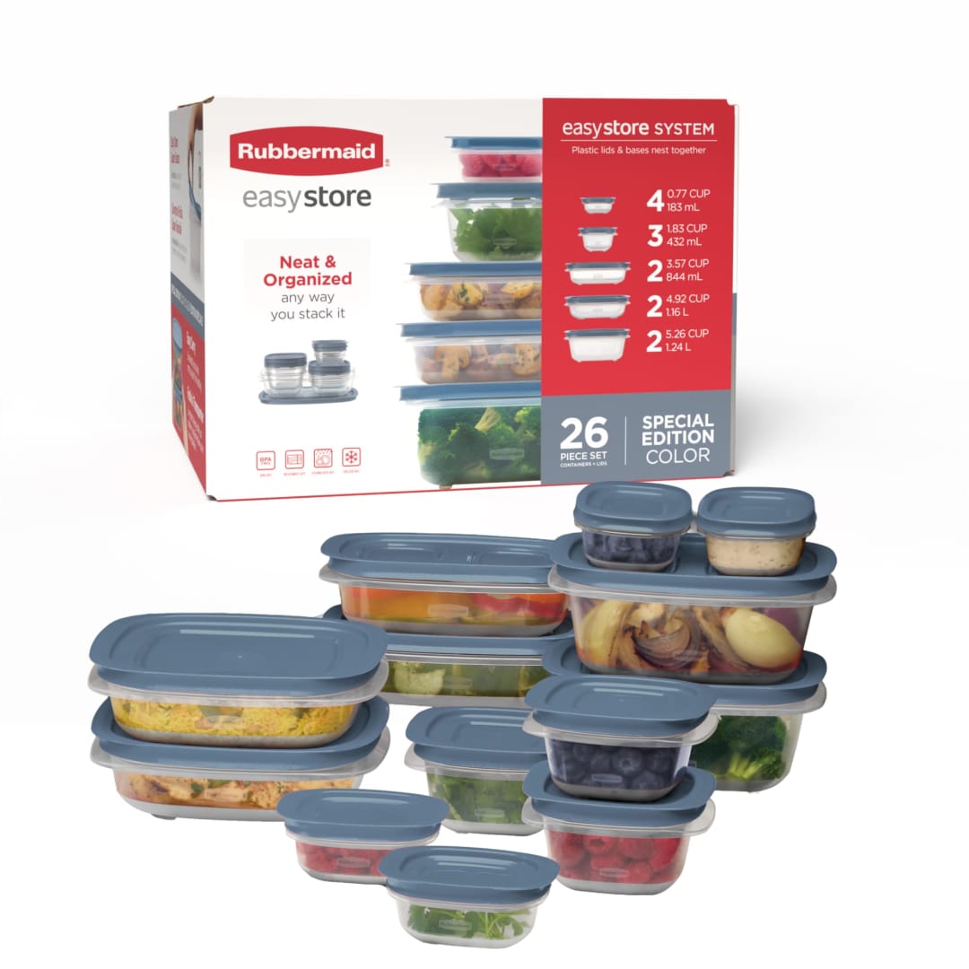 Rubbermaid EasyStore Containers in Special-Edition Lakeside Blue, 26-Piece Set, Food Storage Container Set, Food Storage Containers With Lids
