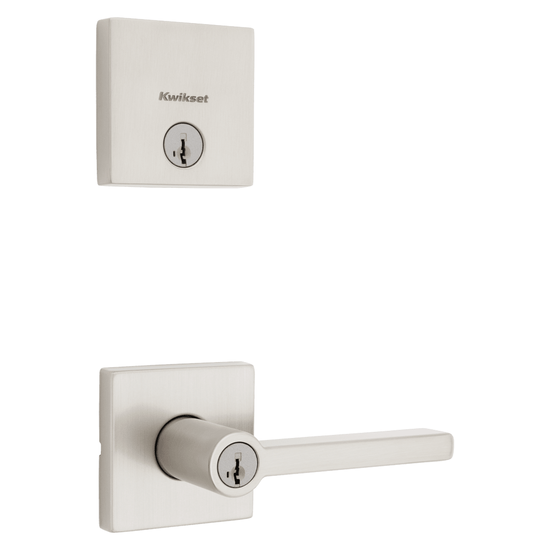 991 Halifax Keyed Entry Lever and Single Cylinder Deadbolt Combo Pack featuring SmartKey Security™ in Satin Nickel