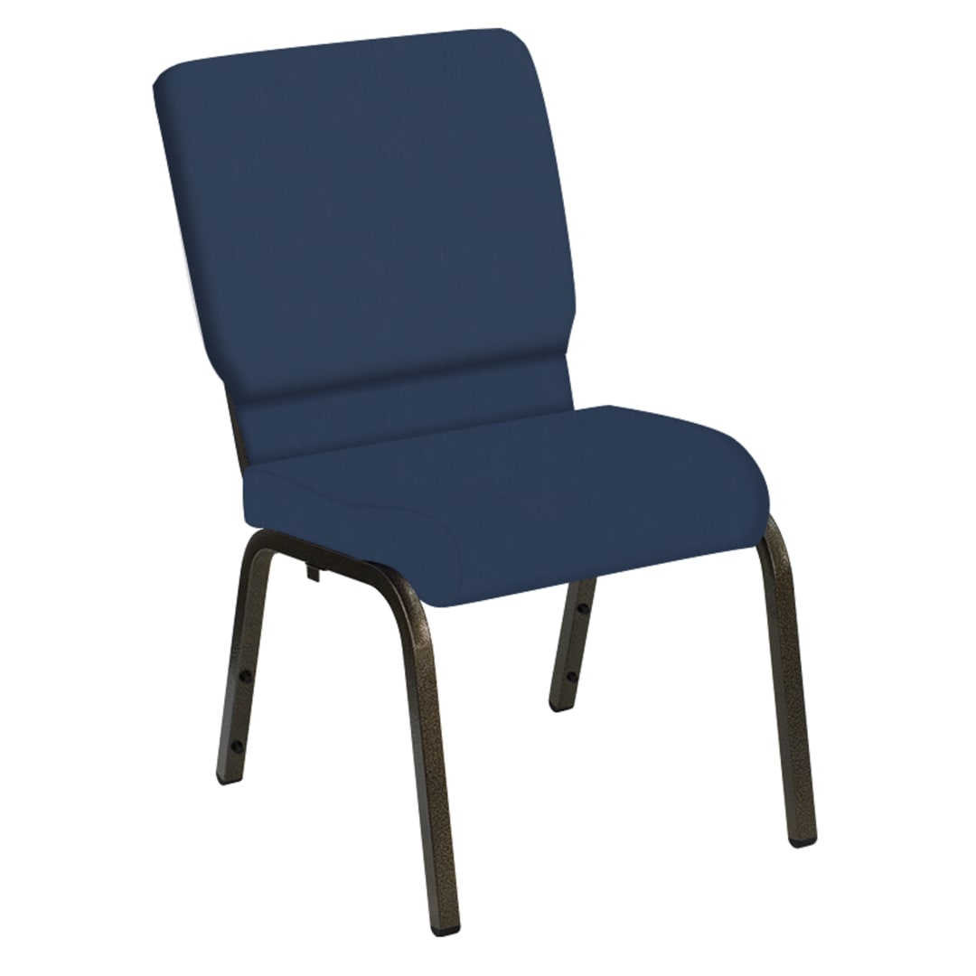 Embroidered HERCULES Series 18.5''W Church Chair in E-Z Wallaby Royal Vinyl - Gold Vein Frame