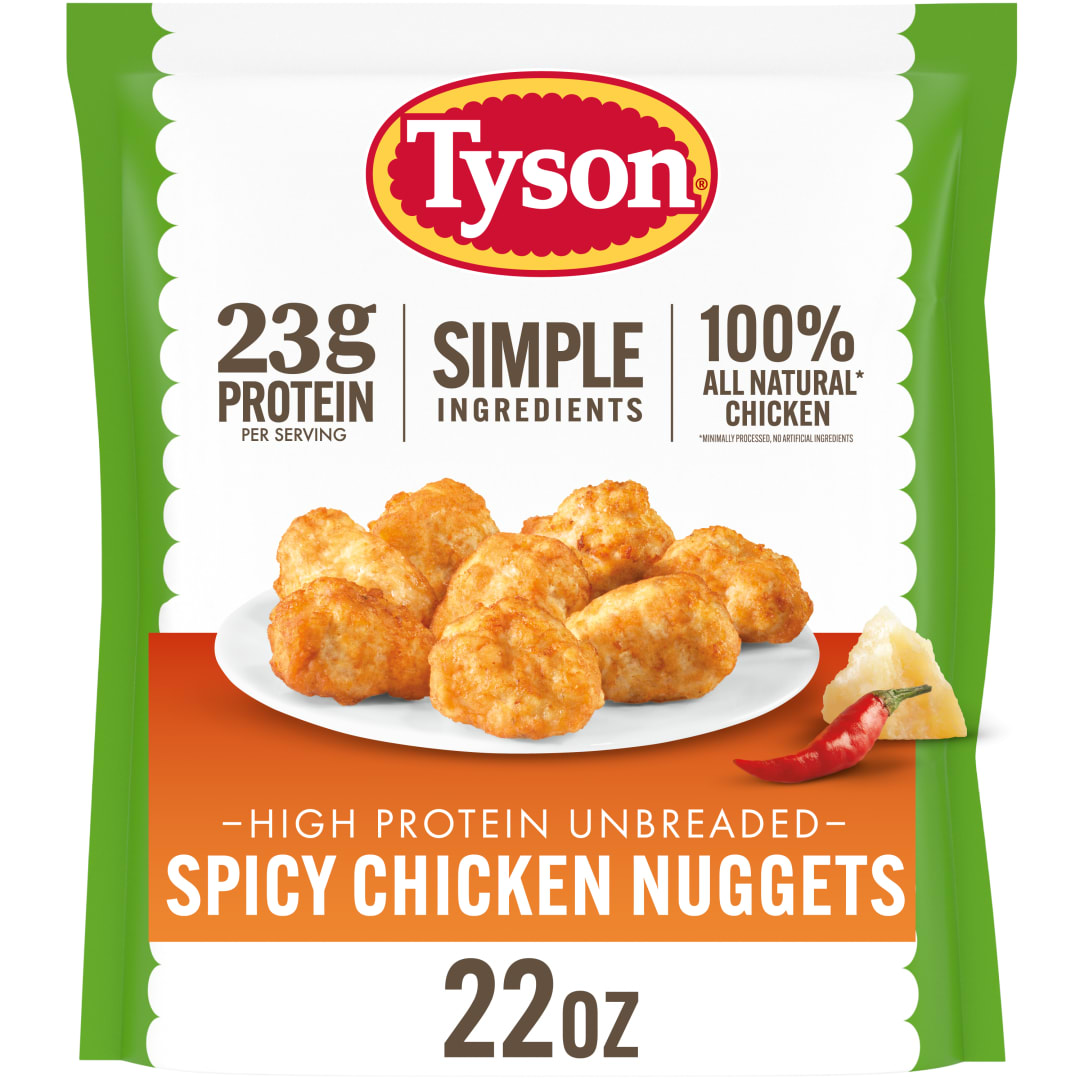 Tyson High Protein Unbreaded Simple Ingredients Spicy Chicken Nuggets, 22 oz