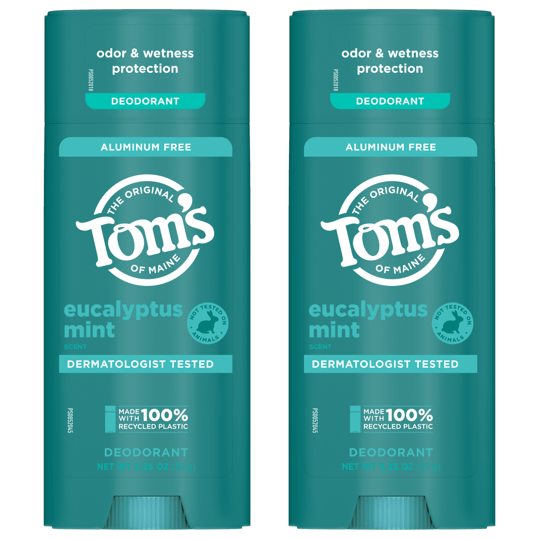 Tom’s of Maine Eucalyptus Mint Natural Deodorant, Aluminum Free, Clear Application, Odor & Wetness Protection, Naturally Derived Ingredients, 3.25 oz (2 Pack)