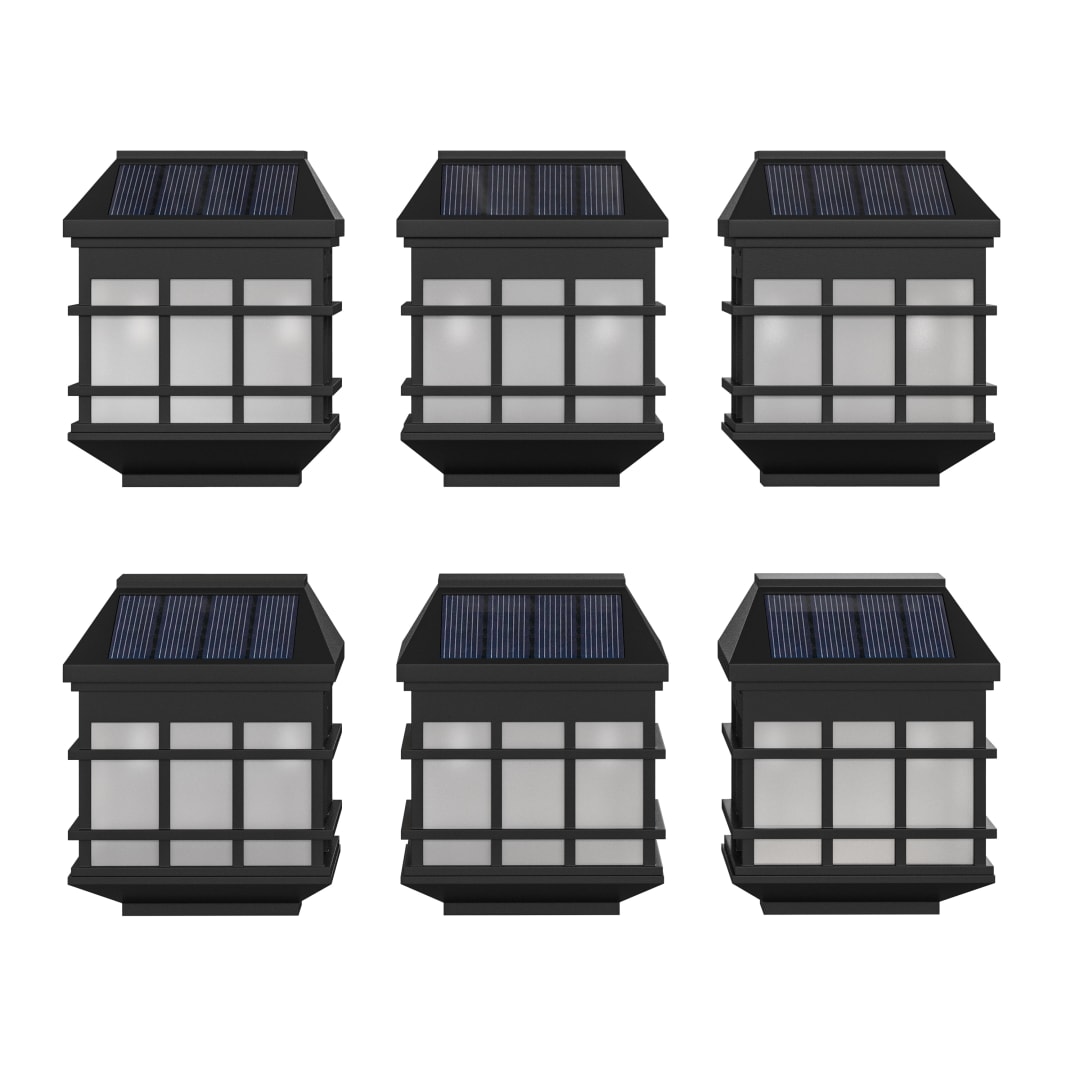 Holder 6 Pack Wall Mount LED Solar Lights - Weather Resistant Black Decorative Solar Powered Lights - Deck and Fencing Solar Lights