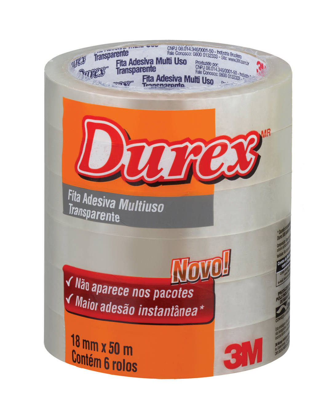 Fita Adesiva Transparente Durex™, 18 mm x 50 m, 6 Rolos