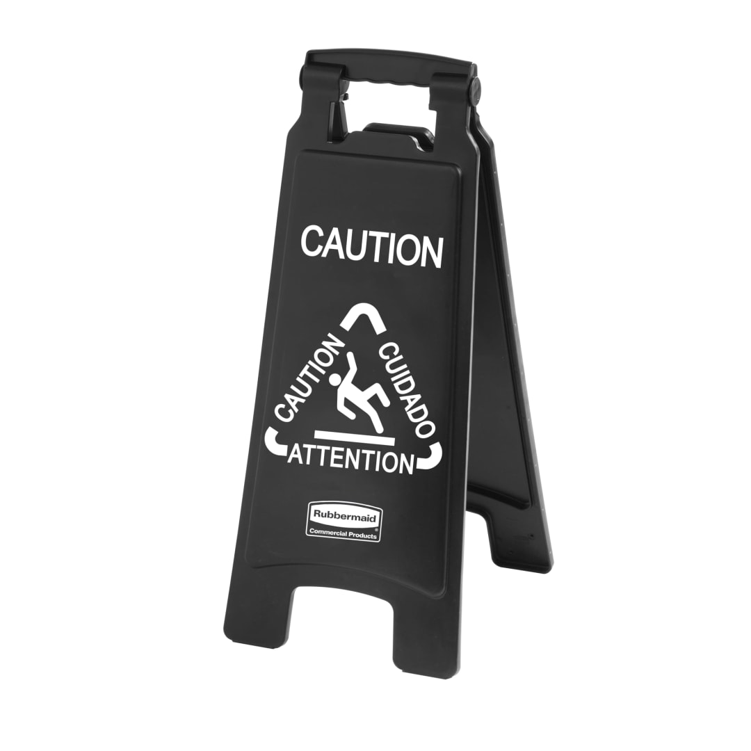 Rubbermaid Commercial Products Executive Series™ Multilingual "Caution" Sign, 2 Sided, 26", Black